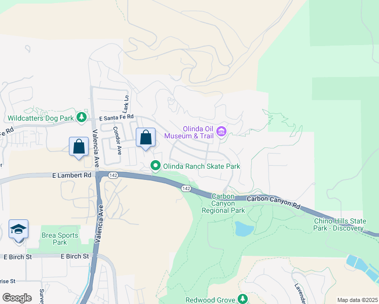 map of restaurants, bars, coffee shops, grocery stores, and more near 3949 Grandview Drive in Brea