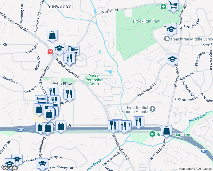 map of restaurants, bars, coffee shops, grocery stores, and more near 2029 Pernoshal Court in Atlanta
