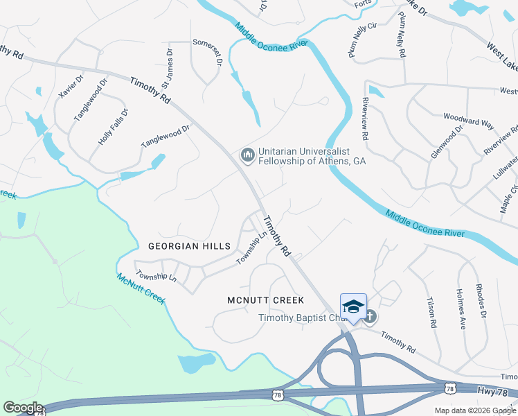 map of restaurants, bars, coffee shops, grocery stores, and more near 108 Towns Walk Drive in Athens