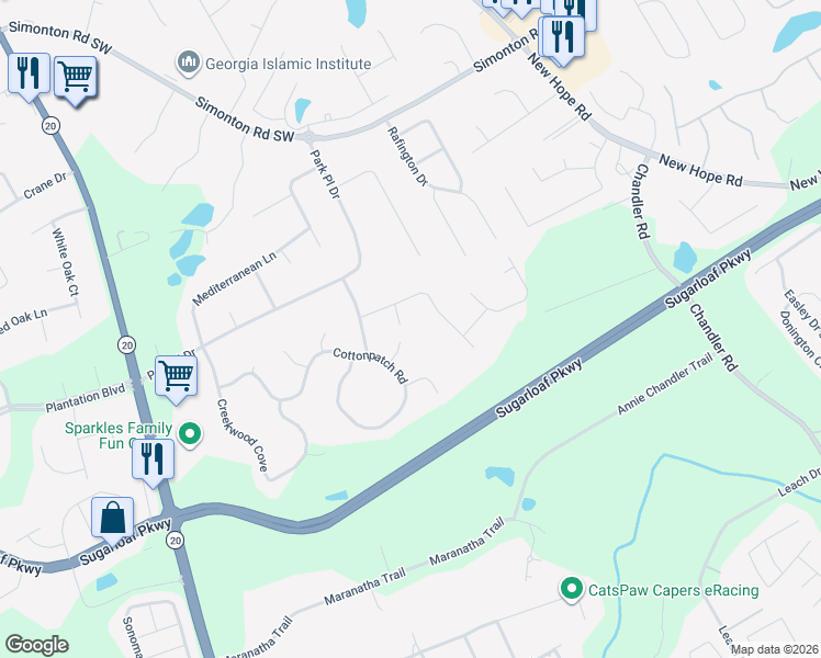 map of restaurants, bars, coffee shops, grocery stores, and more near 1101 Crabapple Cove in Lawrenceville