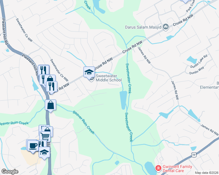 map of restaurants, bars, coffee shops, grocery stores, and more near 778 Stillwater Lane in Lawrenceville