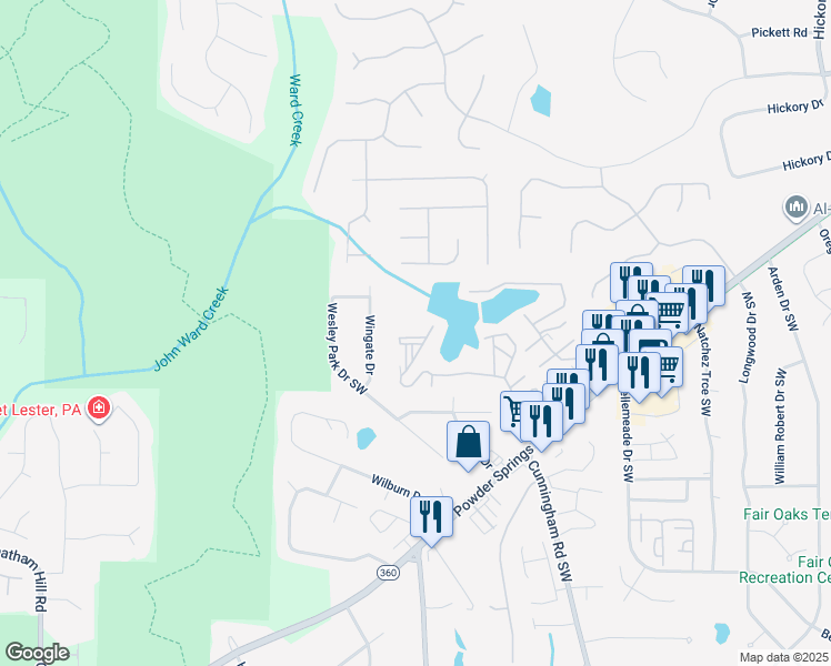 map of restaurants, bars, coffee shops, grocery stores, and more near 1159 Wingate Dr in Marietta