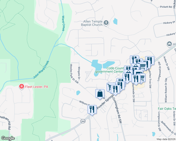 map of restaurants, bars, coffee shops, grocery stores, and more near 1159 Wingate Dr in Marietta