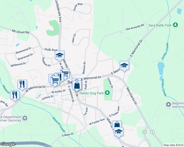 map of restaurants, bars, coffee shops, grocery stores, and more near 243 Old Acworth Road in Dallas