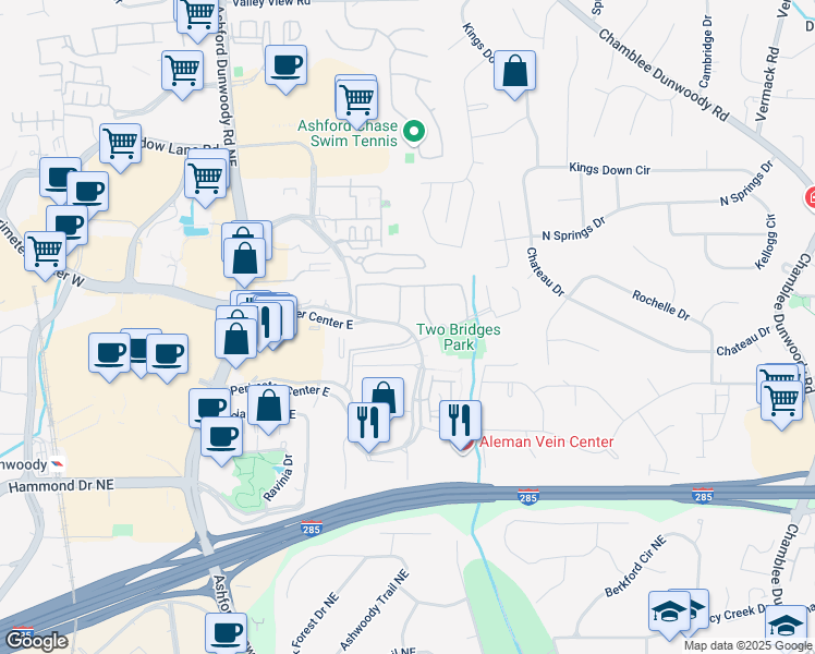 map of restaurants, bars, coffee shops, grocery stores, and more near 26 Perimeter Center East in Atlanta