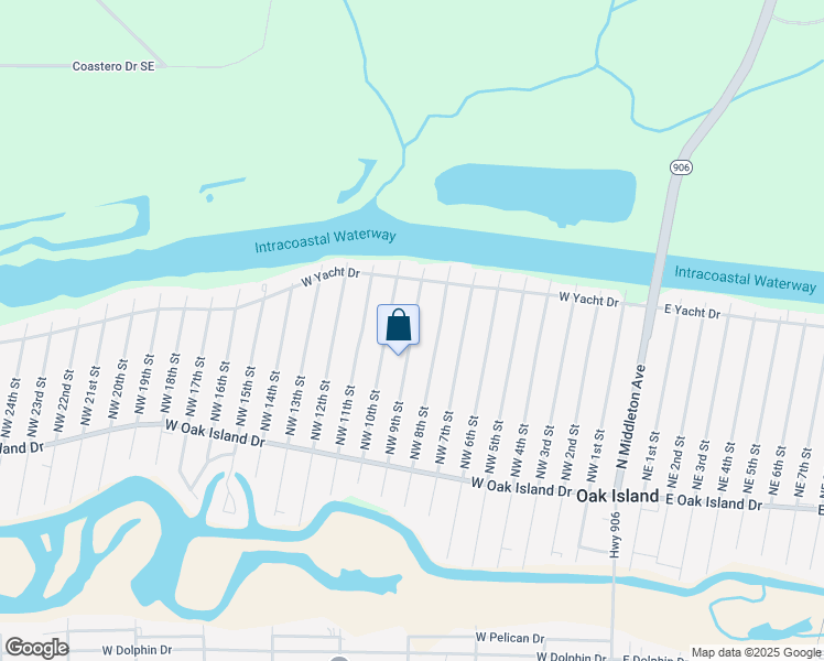 map of restaurants, bars, coffee shops, grocery stores, and more near 154 Northwest 9th Street in Oak Island