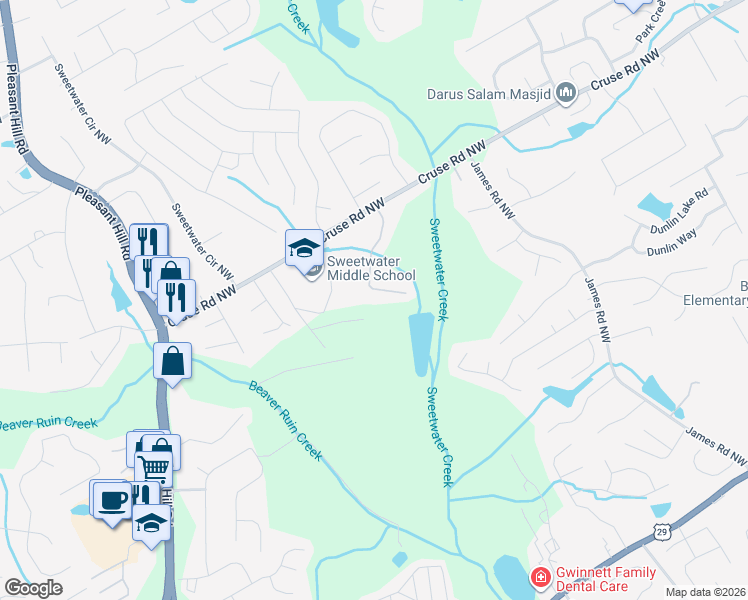 map of restaurants, bars, coffee shops, grocery stores, and more near 778 Stillwater Lane in Lawrenceville