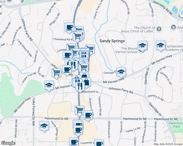 map of restaurants, bars, coffee shops, grocery stores, and more near 300 Johnson Ferry Road in Atlanta