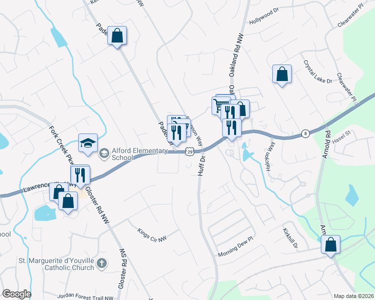 map of restaurants, bars, coffee shops, grocery stores, and more near 2446 Lawrenceville Highway in Lawrenceville