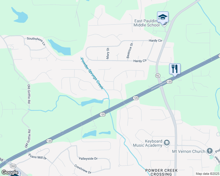 map of restaurants, bars, coffee shops, grocery stores, and more near 204 Hunters Trce in Dallas