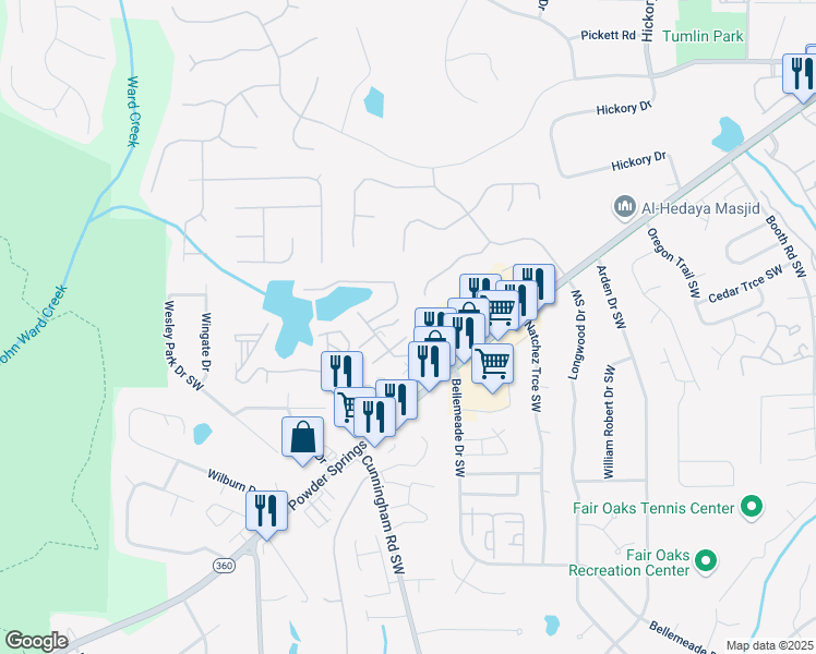 map of restaurants, bars, coffee shops, grocery stores, and more near 846 Lake Hollow Boulevard Southwest in Marietta