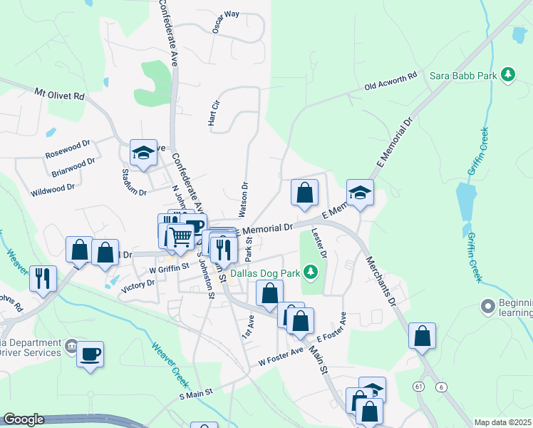 map of restaurants, bars, coffee shops, grocery stores, and more near 243 Old Acworth Road in Dallas