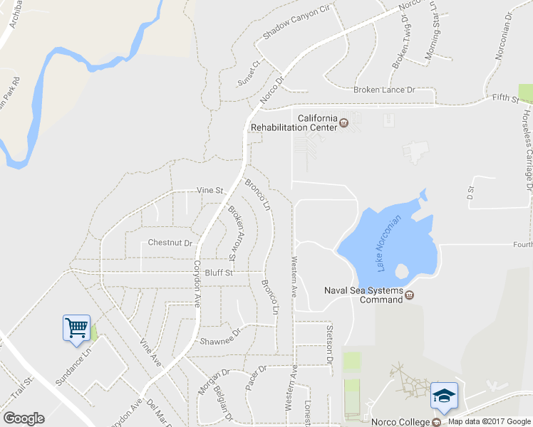 map of restaurants, bars, coffee shops, grocery stores, and more near 3090 Bronco Lane in Norco