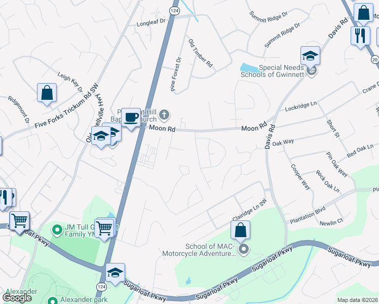 map of restaurants, bars, coffee shops, grocery stores, and more near 785 Mill Station Drive in Lawrenceville