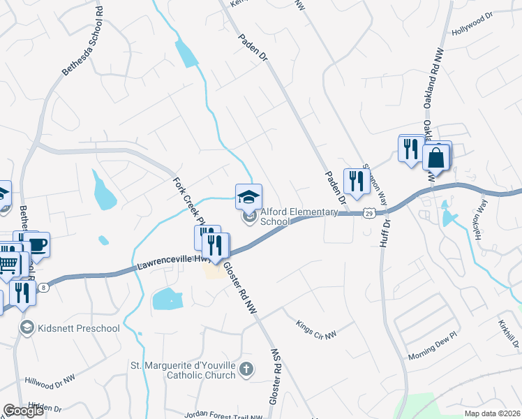 map of restaurants, bars, coffee shops, grocery stores, and more near 2625 Lawrenceville Highway in Lawrenceville
