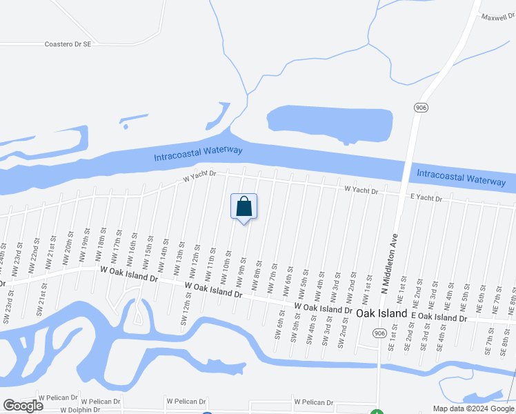 map of restaurants, bars, coffee shops, grocery stores, and more near 156 Northwest 9th Street in Oak Island