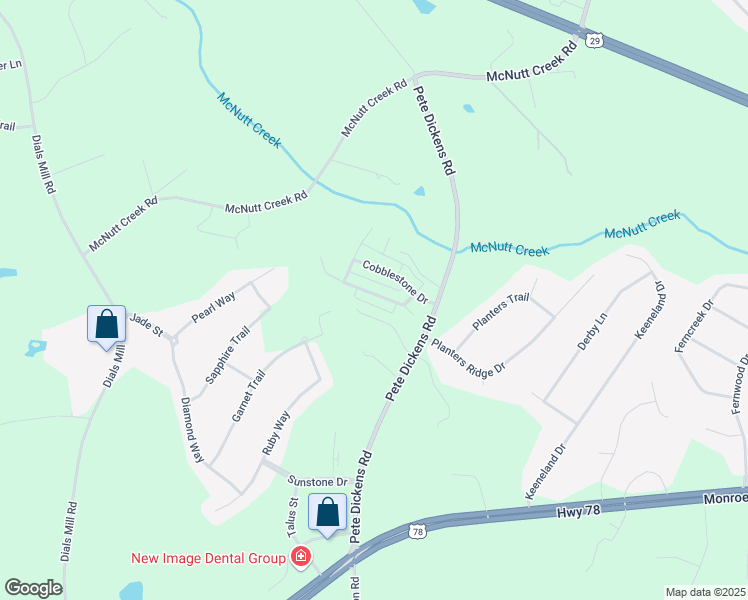 map of restaurants, bars, coffee shops, grocery stores, and more near 1061 Cobblestone Lane in Bogart