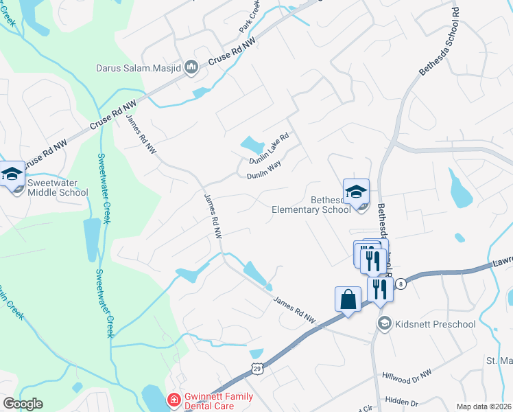map of restaurants, bars, coffee shops, grocery stores, and more near 3122 Morris Lane in Lawrenceville