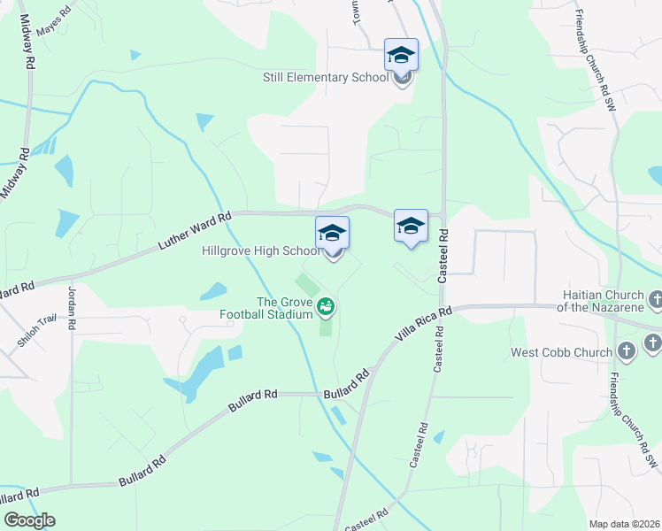 map of restaurants, bars, coffee shops, grocery stores, and more near 4165 Luther Ward Rd in Powder Springs
