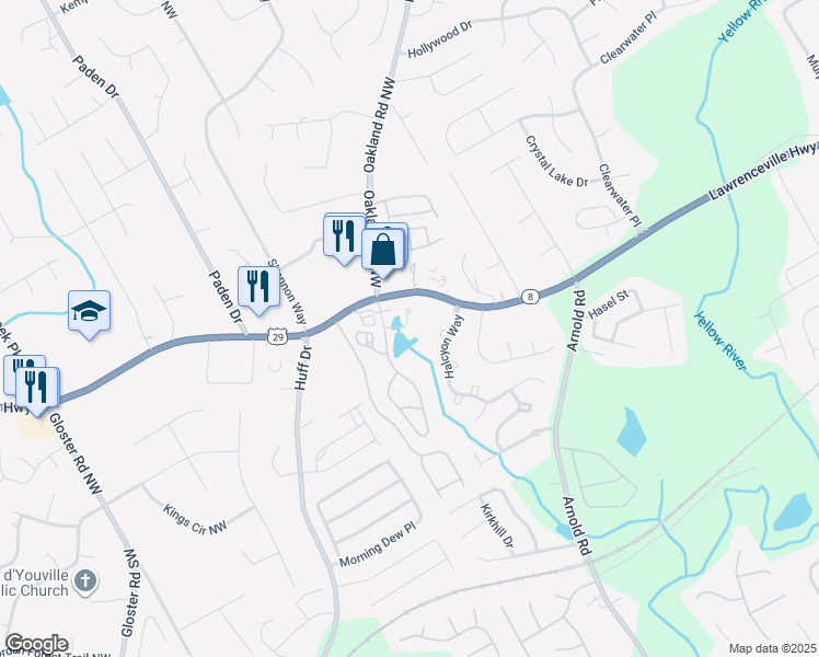 map of restaurants, bars, coffee shops, grocery stores, and more near 70 Durbin Place in Lawrenceville