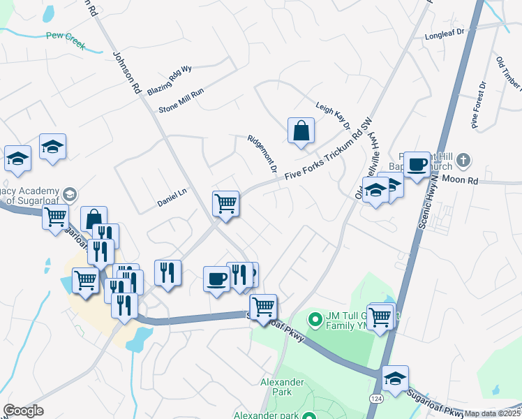 map of restaurants, bars, coffee shops, grocery stores, and more near 488 Takely Drive in Lawrenceville
