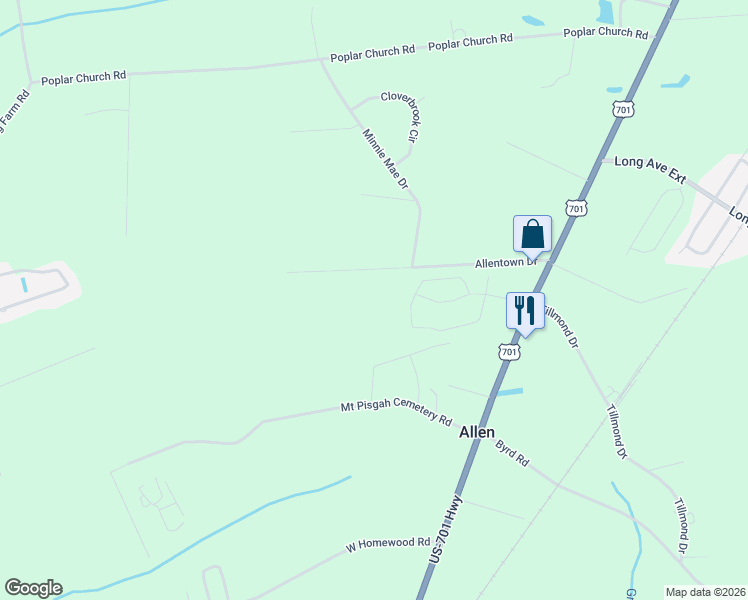 map of restaurants, bars, coffee shops, grocery stores, and more near 3550 Allentown Drive in Conway