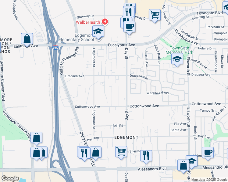 map of restaurants, bars, coffee shops, grocery stores, and more near 13376 Barbara Street in Moreno Valley