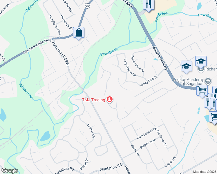 map of restaurants, bars, coffee shops, grocery stores, and more near 2237 Longmont Drive in Lawrenceville