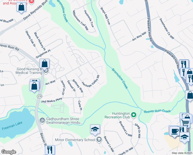 map of restaurants, bars, coffee shops, grocery stores, and more near 4090 Buckley Woods Drive in Norcross