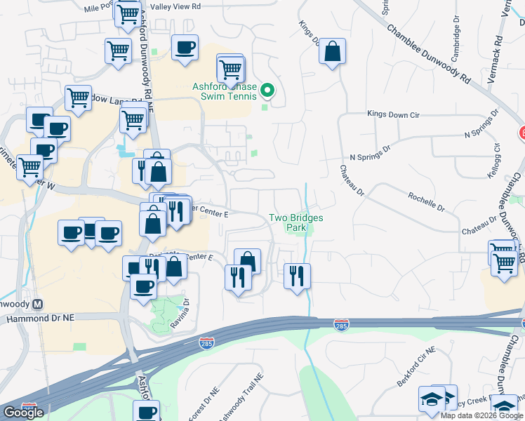 map of restaurants, bars, coffee shops, grocery stores, and more near 100 Drexel Point in Atlanta