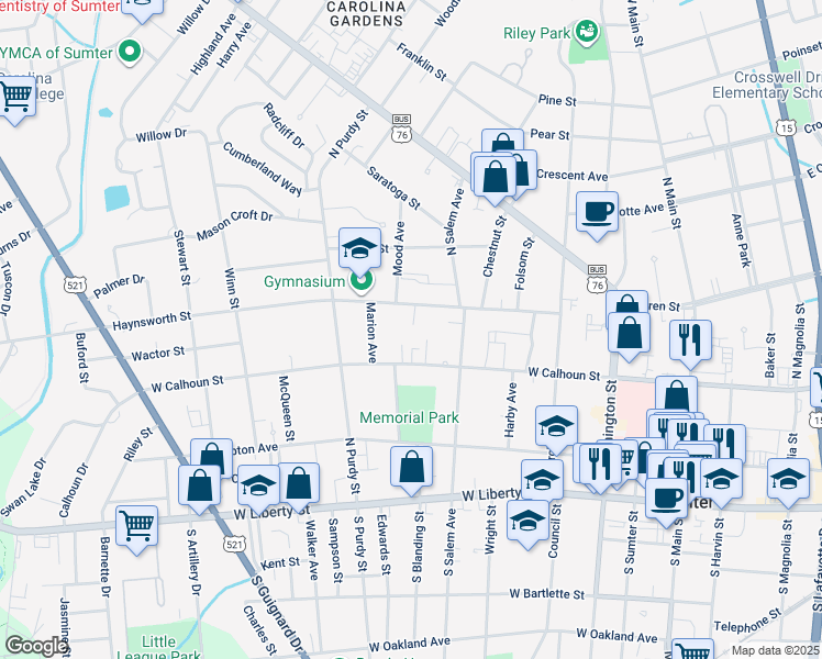 map of restaurants, bars, coffee shops, grocery stores, and more near 20 Orchard Place in Sumter