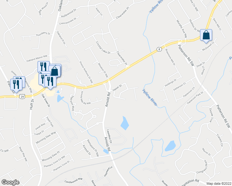 map of restaurants, bars, coffee shops, grocery stores, and more near 137 Meeting Place Road in Lawrenceville
