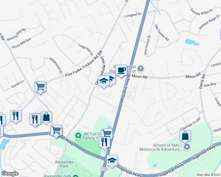 map of restaurants, bars, coffee shops, grocery stores, and more near 588 Old Snellville Highway in Lawrenceville