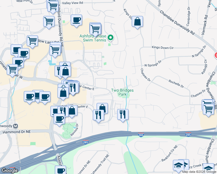 map of restaurants, bars, coffee shops, grocery stores, and more near 100 Drexel Point in Atlanta