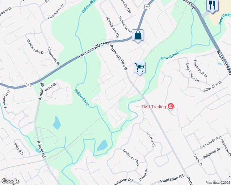 map of restaurants, bars, coffee shops, grocery stores, and more near 1945 Patterson Circle in Lawrenceville