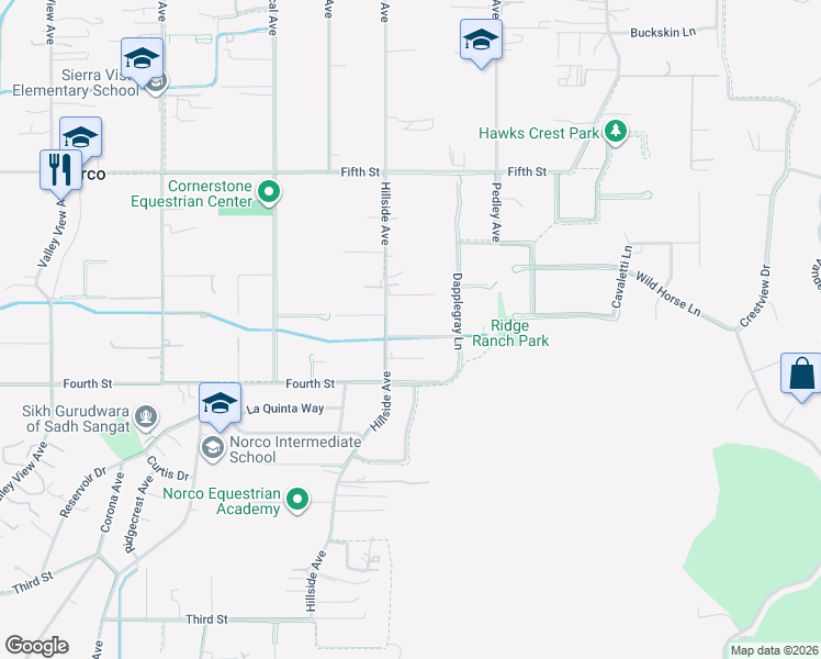 map of restaurants, bars, coffee shops, grocery stores, and more near 640 Vaughan Street in Norco