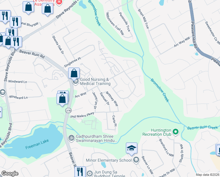 map of restaurants, bars, coffee shops, grocery stores, and more near 1110 Heritage Valley Road in Norcross