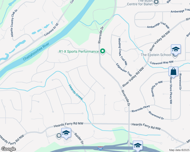 map of restaurants, bars, coffee shops, grocery stores, and more near 6206 Mountain Brook Way Northwest in Sandy Springs