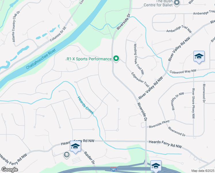 map of restaurants, bars, coffee shops, grocery stores, and more near 6206 Mountain Brook Way Northwest in Sandy Springs