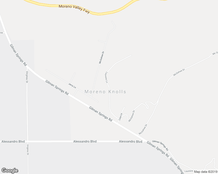 map of restaurants, bars, coffee shops, grocery stores, and more near Laurene Lane in Moreno Valley