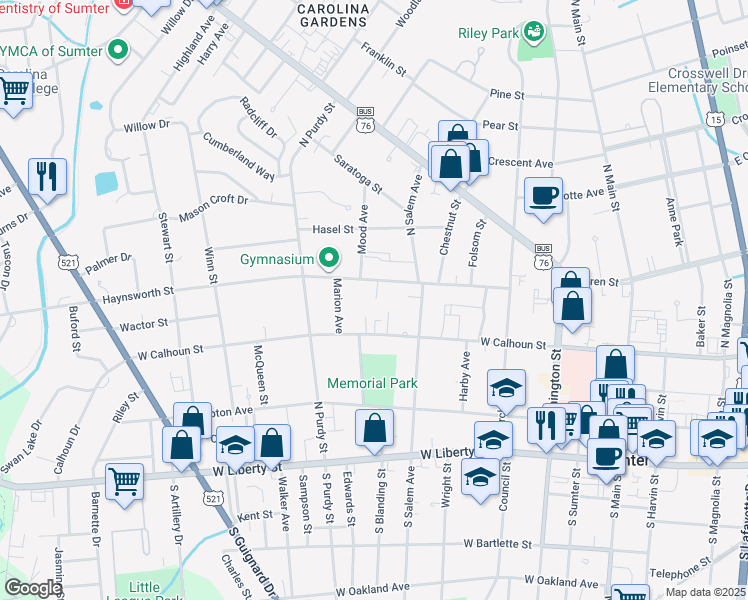 map of restaurants, bars, coffee shops, grocery stores, and more near 15 Orchard Place in Sumter