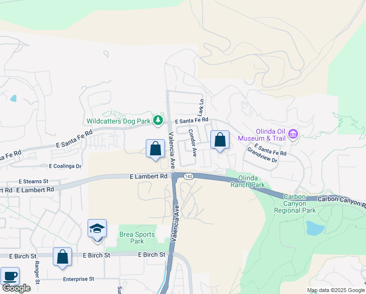 map of restaurants, bars, coffee shops, grocery stores, and more near 475 Heron Place in Brea