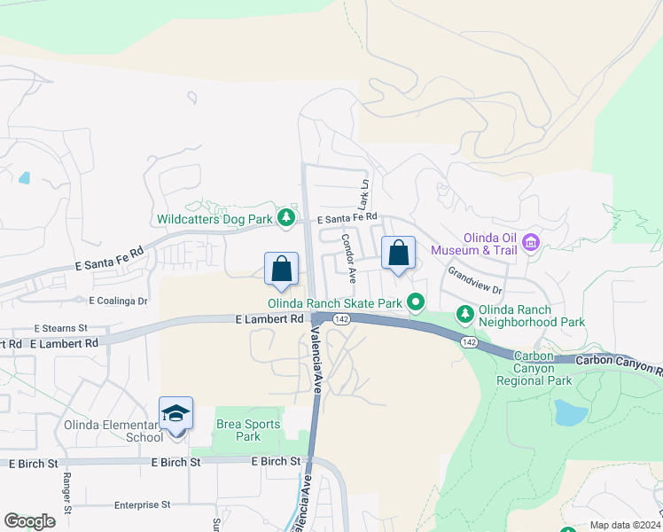 map of restaurants, bars, coffee shops, grocery stores, and more near 475 Heron Place in Brea