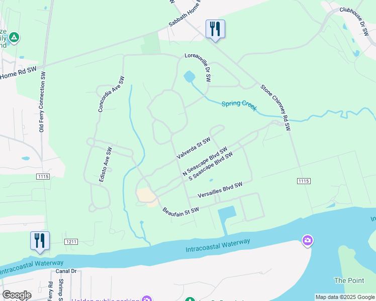 map of restaurants, bars, coffee shops, grocery stores, and more near 632 Valverda Street Southwest in Supply