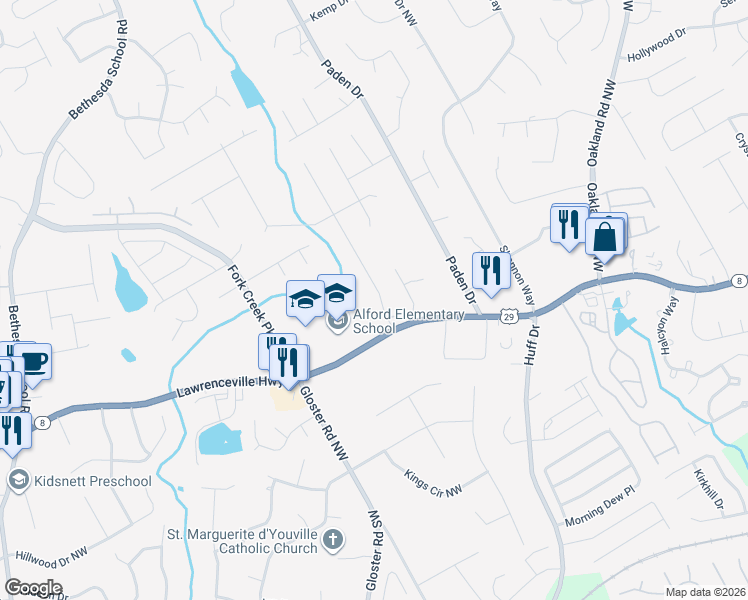 map of restaurants, bars, coffee shops, grocery stores, and more near 315 Desiree Drive Northwest in Lawrenceville