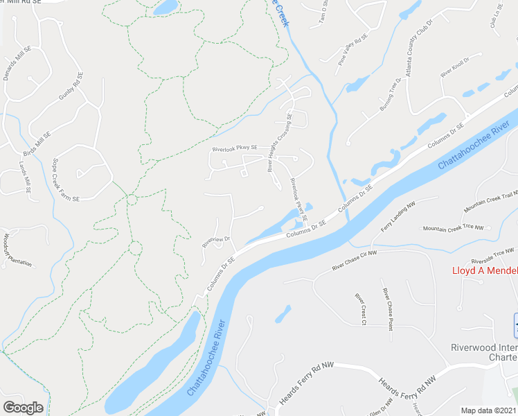 map of restaurants, bars, coffee shops, grocery stores, and more near 2009 Riverview Drive in Marietta