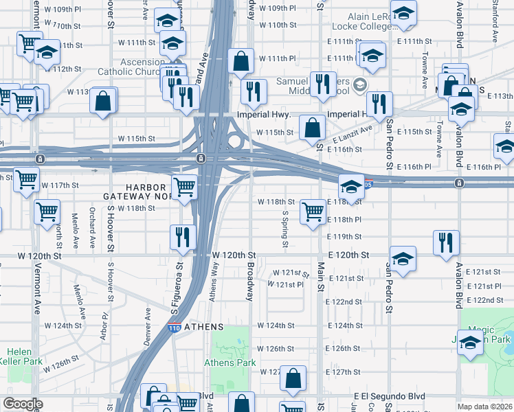 map of restaurants, bars, coffee shops, grocery stores, and more near 248 West 118th Street in Los Angeles