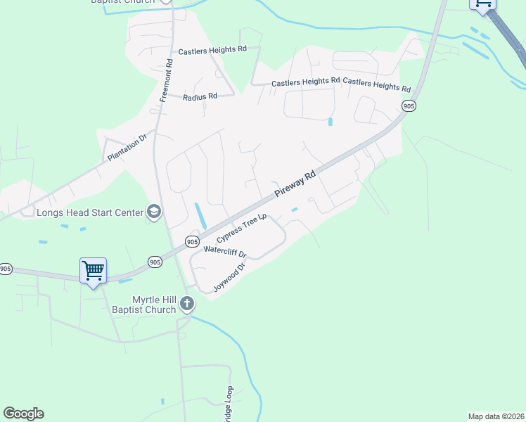 map of restaurants, bars, coffee shops, grocery stores, and more near 10287 South Carolina 905 in Longs