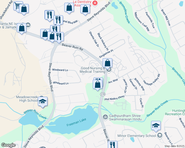 map of restaurants, bars, coffee shops, grocery stores, and more near 4129 Magnolia Glen Walk in Norcross