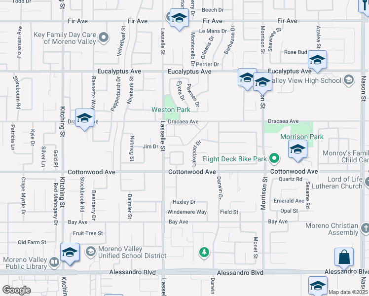 map of restaurants, bars, coffee shops, grocery stores, and more near 13310 Lasselle Street in Moreno Valley